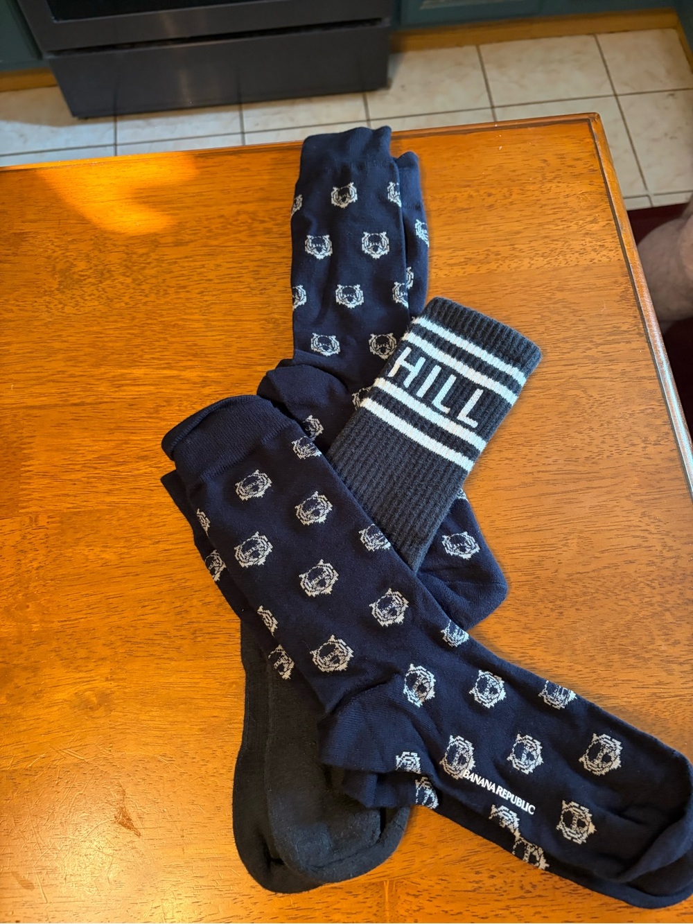 Banana Republic Men's Navy Patterned Dress Socks - Navy & Hill City Athletic